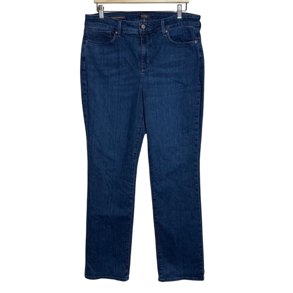 NYDJ Marilyn Straight Leg Jeans Lift Tuck Technology Blue Denim Stretch Sz 14